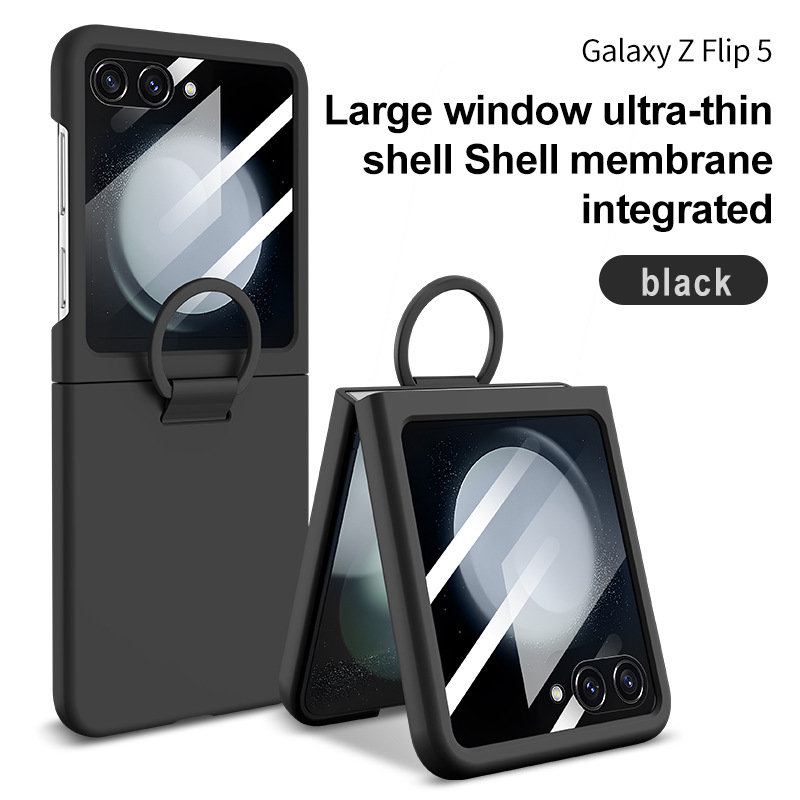 Carcasă Samsung Z Flip7FE cu suport pentru inel, protecție ecran încorporată, carcasă ultra-subțire din PC, textură asemănătoare pielii, antișoc