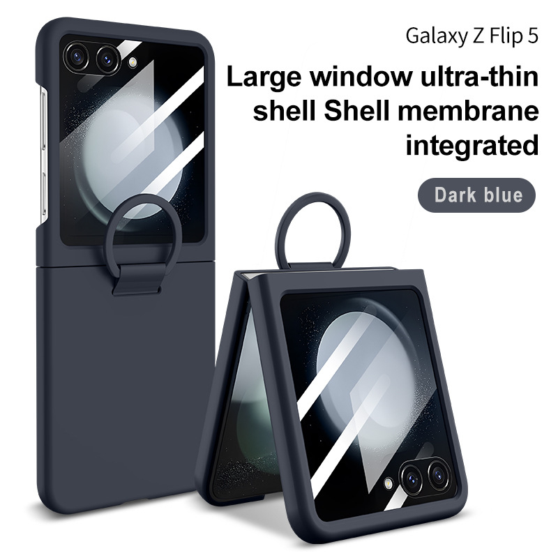 Carcasă Samsung Z Flip7FE cu suport pentru inel, protecție ecran încorporată, carcasă ultra-subțire din PC, textură asemănătoare pielii, antișoc