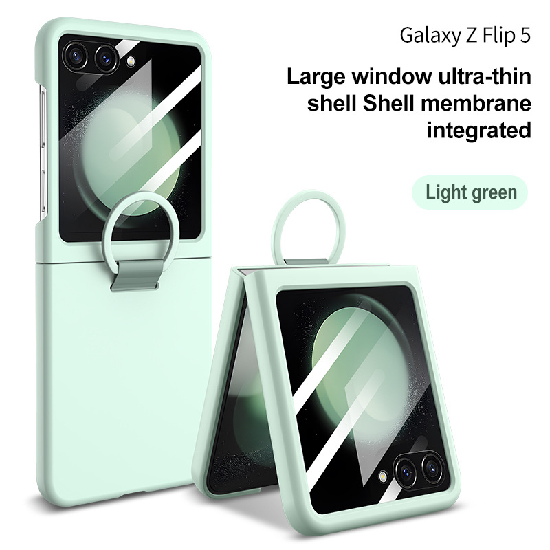 Carcasă Samsung Z Flip7FE cu suport pentru inel, protecție ecran încorporată, carcasă ultra-subțire din PC, textură asemănătoare pielii, antișoc