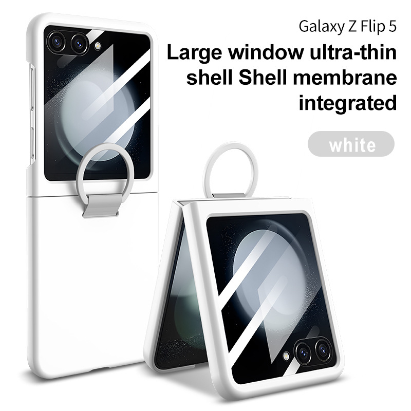 Carcasă Samsung Z Flip7FE cu suport pentru inel, protecție ecran încorporată, carcasă ultra-subțire din PC, textură asemănătoare pielii, antișoc