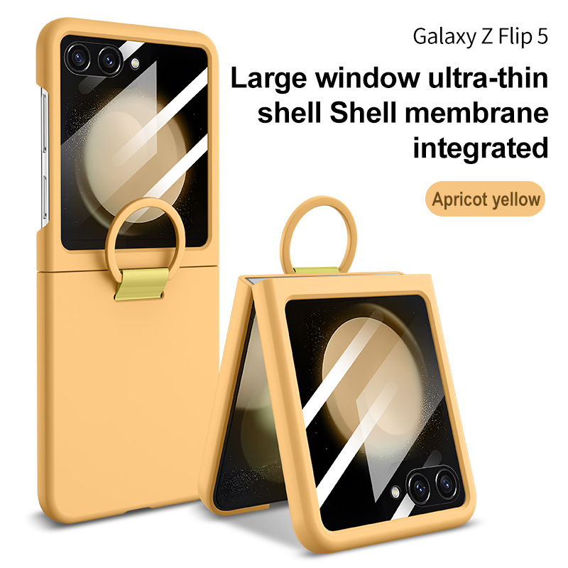 Carcasă Samsung Z Flip7FE cu suport pentru inel, protecție ecran încorporată, carcasă ultra-subțire din PC, textură asemănătoare pielii, antișoc