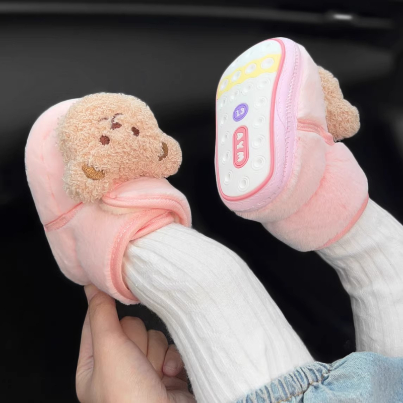Cipele za učenje za bebe – gornji dio od velura, gumeni đon, Velcro zatvarač, protuklizne i tople, uzorak životinjskog motiva