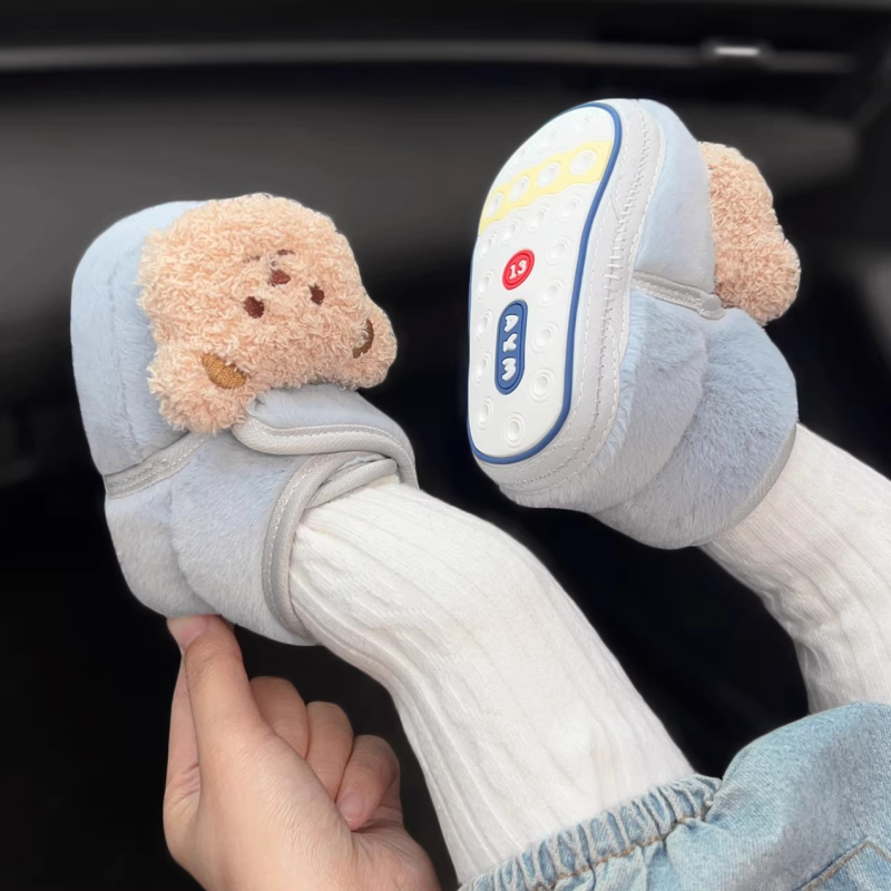 Cipele za učenje za bebe – gornji dio od velura, gumeni đon, Velcro zatvarač, protuklizne i tople, uzorak životinjskog motiva