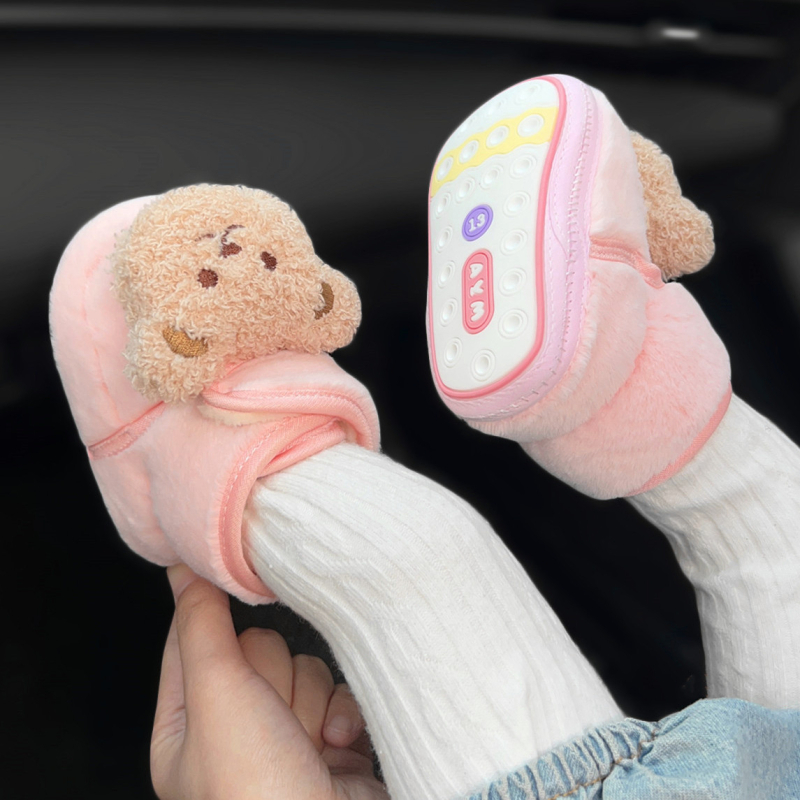 Cipele za učenje za bebe – gornji dio od velura, gumeni đon, Velcro zatvarač, protuklizne i tople, uzorak životinjskog motiva