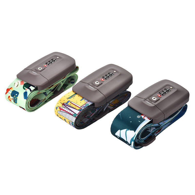 Bőrönd megerősítő pánt nyomtatással; Anyag: nylon/poliészter/polipropilén; Modell: One-Word/Cross; Zár típus: Customs Lock TSA súlyával; Nyomtatási folyamat: szitnyomás, hőátvitel, Jacquard