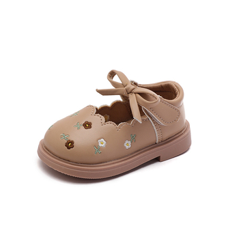 Kožne cipele za bebe djevojčice od sintetičke kože – mekana potplata, antislip, zatvaranje Velcro, izvezen motiv princeze, niski gornji dio, za proljeće/jesen
