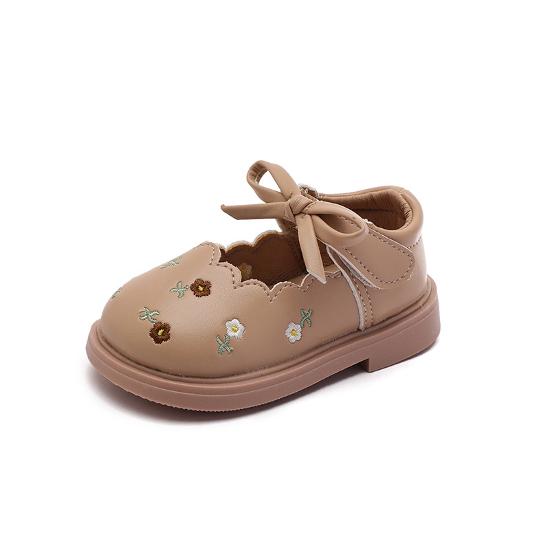 Kožne cipele za bebe djevojčice od sintetičke kože – mekana potplata, antislip, zatvaranje Velcro, izvezen motiv princeze, niski gornji dio, za proljeće/jesen