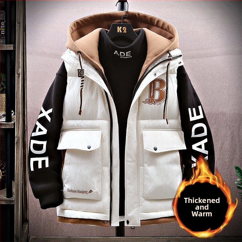 Fiatalos kapucnis mellény téli viselet, cipzárral, laza szabás, geometriai minta