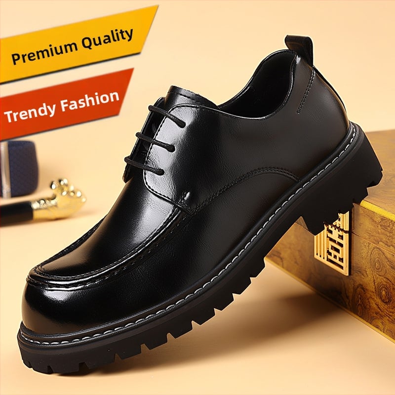 Férfi bőrcipő fűzős, vastag talppal, kerek orral, alacsony felsőrésszel, felső anyag: mikro szálas bőr, talp: gumi