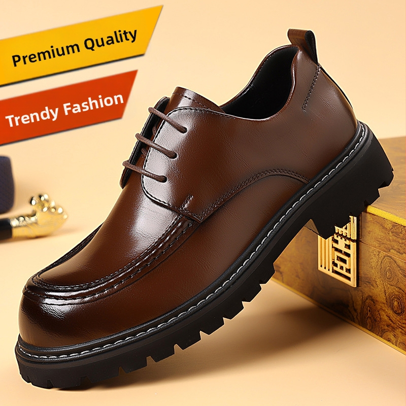 Férfi bőrcipő fűzős, vastag talppal, kerek orral, alacsony felsőrésszel, felső anyag: mikro szálas bőr, talp: gumi