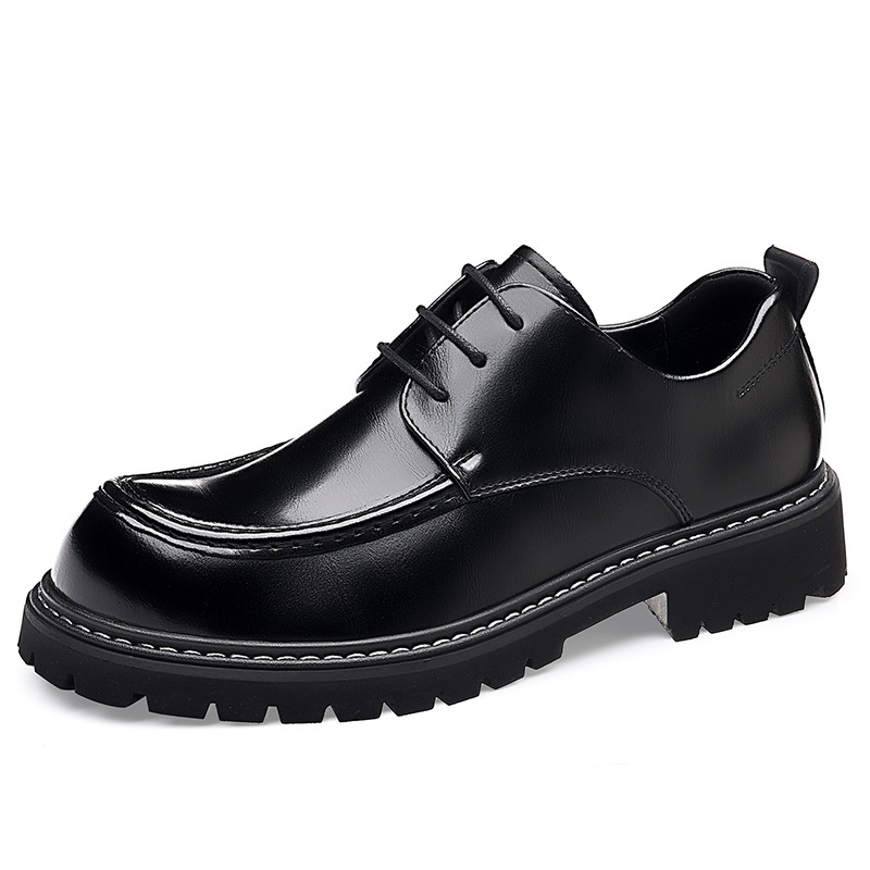 Férfi bőrcipő fűzős, vastag talppal, kerek orral, alacsony felsőrésszel, felső anyag: mikro szálas bőr, talp: gumi