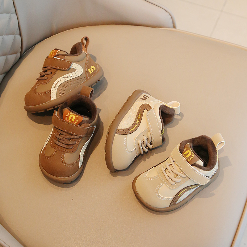 Unisex zimske cipele za bebe s gornjim dijelom od mikrovlaknaste kože, debela izolacija, protivuklizna potplata, Velcro zatvarač