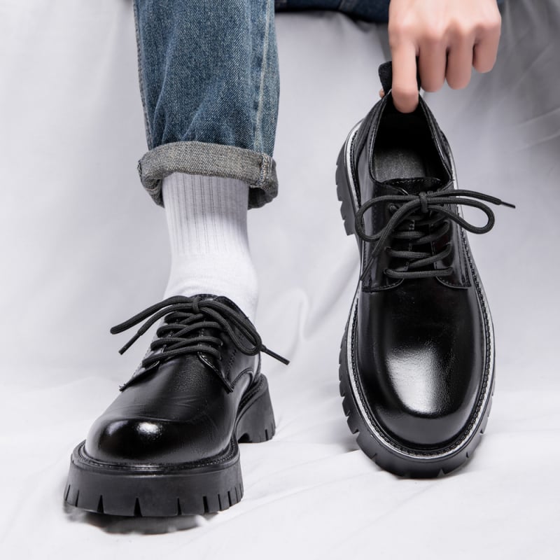 Férfi PU bőr cipő, gumi talppal, brit stílus, mindennapi viselet