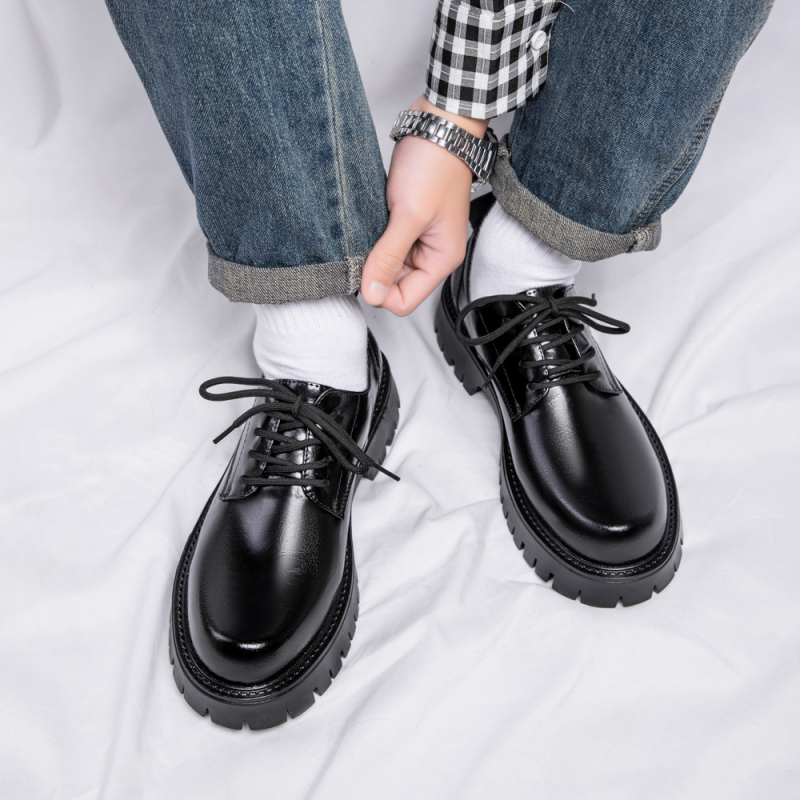 Férfi PU bőr cipő, gumi talppal, brit stílus, mindennapi viselet