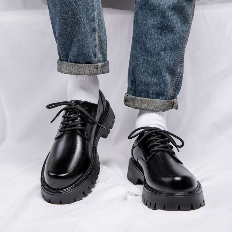 Férfi PU bőr cipő, gumi talppal, brit stílus, mindennapi viselet