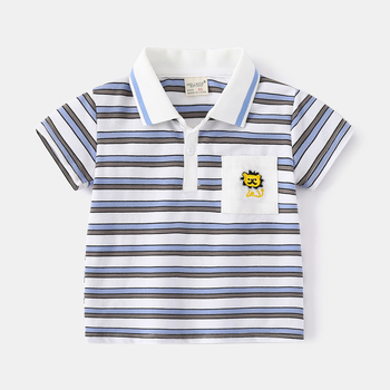 Polo majica za dječake - korejski stil, pamuk, prugasta, izvezeni, 3-8 godina