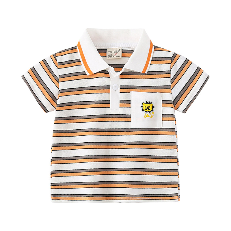 Polo majica za dječake - korejski stil, pamuk, prugasta, izvezeni, 3-8 godina