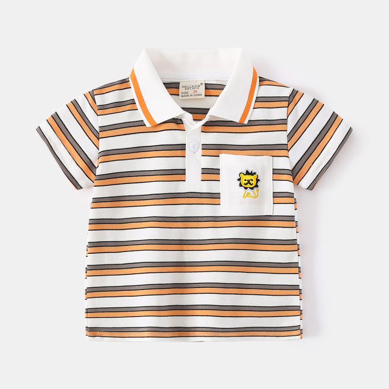 Polo majica za dječake - korejski stil, pamuk, prugasta, izvezeni, 3-8 godina