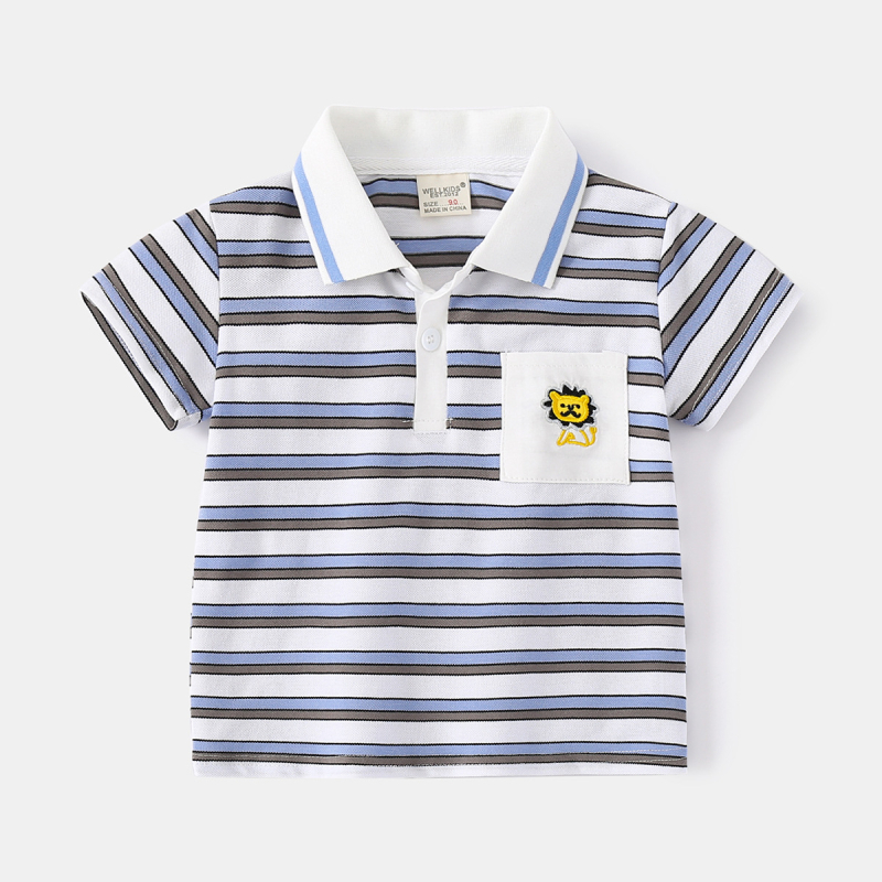 Polo majica za dječake - korejski stil, pamuk, prugasta, izvezeni, 3-8 godina