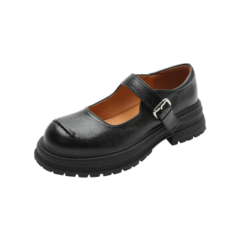 Mary Jane cipele s 3-5 cm debelim petom, gornji dio od mikrovlakana, gumena potplat, okrugli nos, preppy stil.