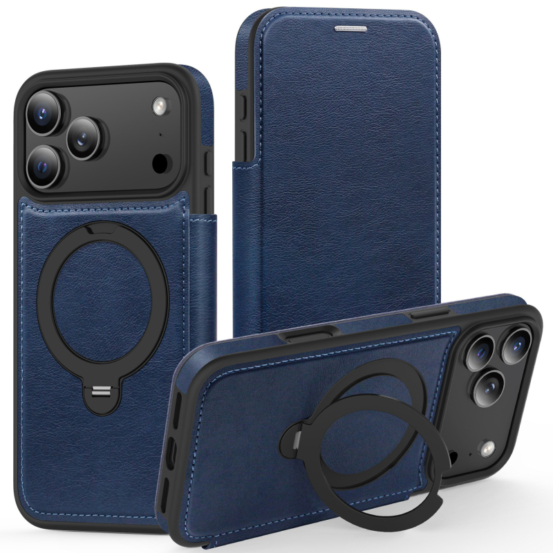Kožna flip futrola od umjetne kože za iPhone 17 Pro/Max s rotirajućim postoljem i magnetskim držačem kartica, kompatibilna s iPhone 16 Pro Max
