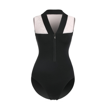 Bez rukava baletno odijelo za žene, blok boja, stojeći ovratnik, tkanina Lycra/Nylon 30%