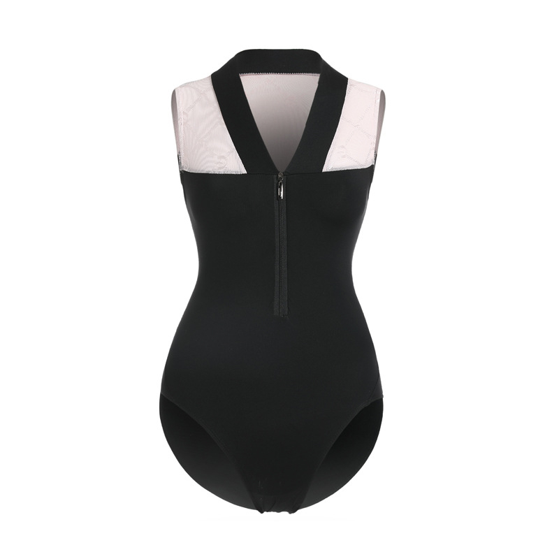 Bez rukava baletno odijelo za žene, blok boja, stojeći ovratnik, tkanina Lycra/Nylon 30%