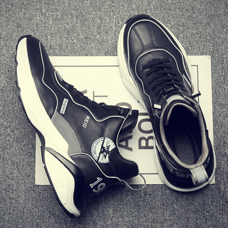 Pantofi sport casual din piele naturală pentru bărbați, două straturi de piele de vacă, talpă din spumă de cauciuc, toc în formă de pană 3–5 cm, lansare iarnă 2024