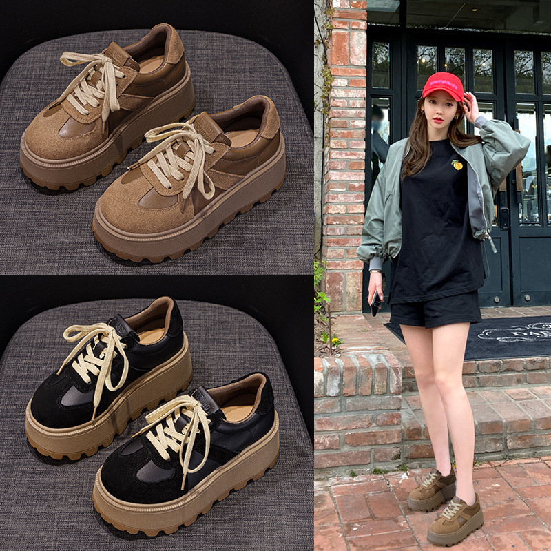 Γυναικείες πλατφόρμες sneakers με παχιά σόλα και εσωτερική αύξηση ύψους (3–5 cm), PU επάνω μέρος, PU σόλα, στρογγυλή μύτη, μπροστινό δέσιμο με κορδόνια