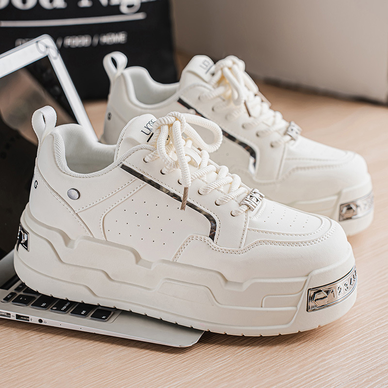 Adidași unisex cu talpă groasă, talpă din cauciuc, partea superioară din fibră super, înălțimea călcâiului 3–5 cm, vârf rotund, antiaderare și absorbție a șocurilor