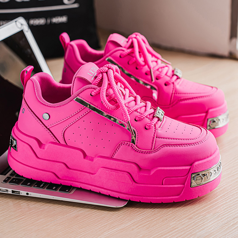 Adidași unisex cu talpă groasă, talpă din cauciuc, partea superioară din fibră super, înălțimea călcâiului 3–5 cm, vârf rotund, antiaderare și absorbție a șocurilor