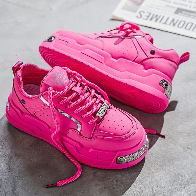 Adidași unisex cu talpă groasă, talpă din cauciuc, partea superioară din fibră super, înălțimea călcâiului 3–5 cm, vârf rotund, antiaderare și absorbție a șocurilor