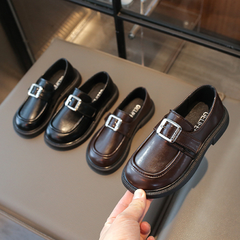 Dječji PU loafers u britanskom stilu, s Velcro kopčom, niskim gležnjem i protukliznom potplatom