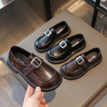 Dječji PU loafers u britanskom stilu, s Velcro kopčom, niskim gležnjem i protukliznom potplatom