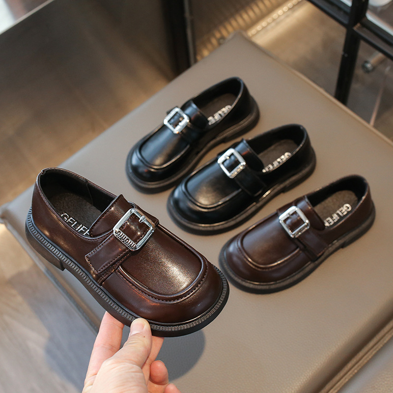 Dječji PU loafers u britanskom stilu, s Velcro kopčom, niskim gležnjem i protukliznom potplatom
