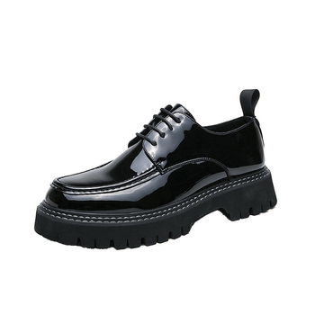 Férfi bőrcipő PU felsőrésszel, gumírozott talppal, bőr orrpikkel, alacsony felső résszel, magasság növelő, modell 8197