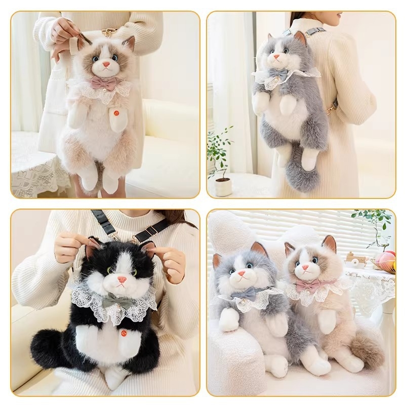 Плюшена кукла — Mink Plush Cloth Cat Backpack, Qiman Toys, PP Cotton попълване, за възраст 14+