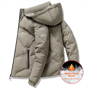Ανδρικό μπουφάν πούπουλο για χειμώνα με κουκούλα, παχύτερο ύφασμα, αδιάβροχο, γέμισμα από λευκό πούπουλο, κατάλληλο για -5°C έως 0°C