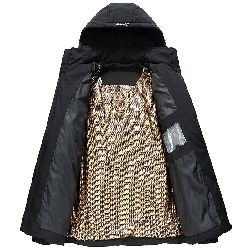 Ανδρικό μπουφάν πούπουλο για χειμώνα με κουκούλα, παχύτερο ύφασμα, αδιάβροχο, γέμισμα από λευκό πούπουλο, κατάλληλο για -5°C έως 0°C