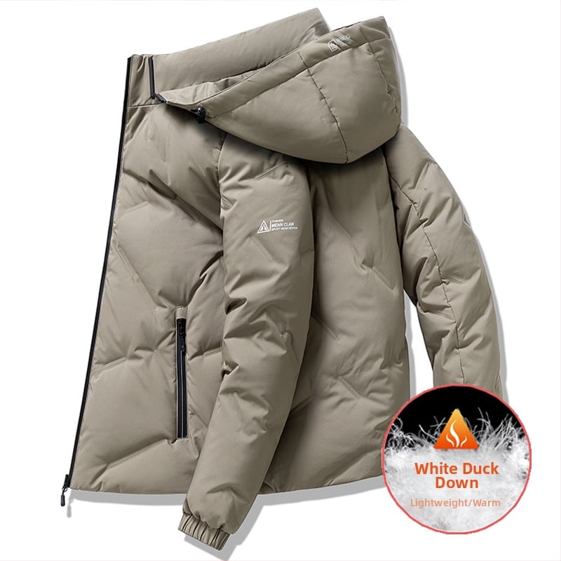 Ανδρικό μπουφάν πούπουλο για χειμώνα με κουκούλα, παχύτερο ύφασμα, αδιάβροχο, γέμισμα από λευκό πούπουλο, κατάλληλο για -5°C έως 0°C