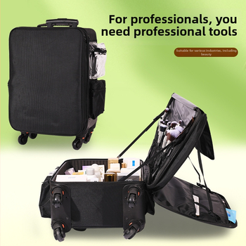 Sminktáska dupla rétegű rekeszével, Oxford anyag, univerzális kerekek, teleszkópos fogantyú, cipzáras záródás