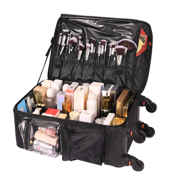 Sminktáska dupla rétegű rekeszével, Oxford anyag, univerzális kerekek, teleszkópos fogantyú, cipzáras záródás