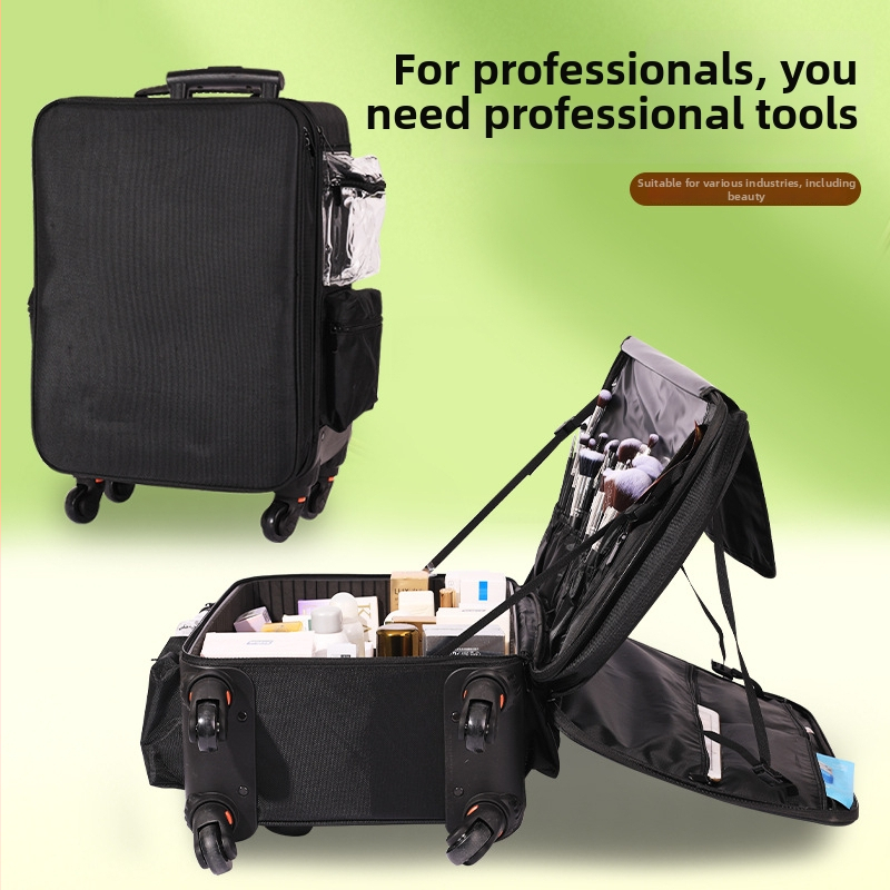 Sminktáska dupla rétegű rekeszével, Oxford anyag, univerzális kerekek, teleszkópos fogantyú, cipzáras záródás