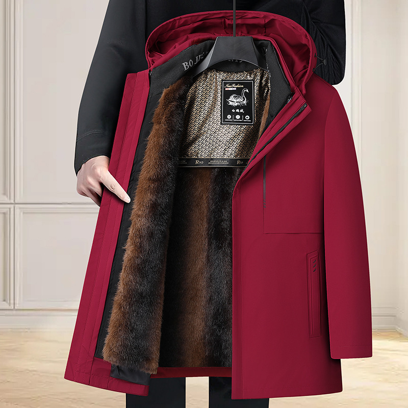 Ανδρικό μπουφάν από πούπουλο χήνας, χειμερινό, με αποσπώμενο επενδύτη και φλίς επένδυση, περιεκτικότητα πούπουλο χήνας 91–95%, πλήρωση 700