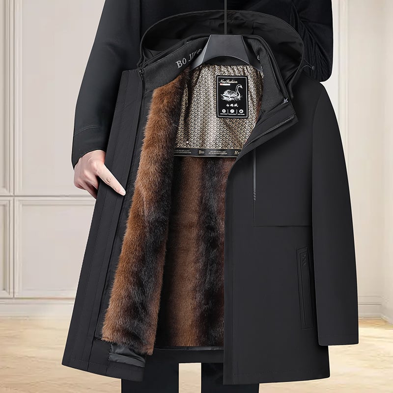 Ανδρικό μπουφάν από πούπουλο χήνας, χειμερινό, με αποσπώμενο επενδύτη και φλίς επένδυση, περιεκτικότητα πούπουλο χήνας 91–95%, πλήρωση 700