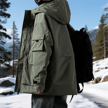 Ανδρικό μπουφάν με γέμισμα από πάπια 90%+, μεσαίο-μακρύ μήκος, κουκούλα, παχυνόμενο, χειμώνας, στυλ στρατιωτικό/βασικό, 550 πλήρωσης, αντοχή στη φθορά, από -20°C έως -5°C