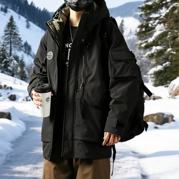 Ανδρικό μπουφάν με γέμισμα από πάπια 90%+, μεσαίο-μακρύ μήκος, κουκούλα, παχυνόμενο, χειμώνας, στυλ στρατιωτικό/βασικό, 550 πλήρωσης, αντοχή στη φθορά, από -20°C έως -5°C