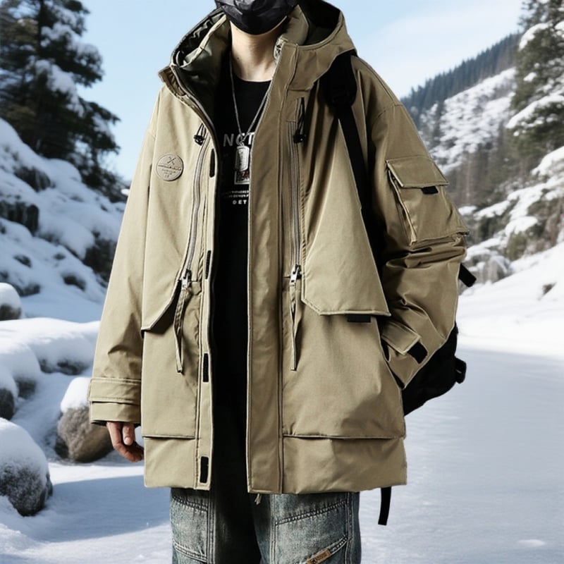 Ανδρικό μπουφάν με γέμισμα από πάπια 90%+, μεσαίο-μακρύ μήκος, κουκούλα, παχυνόμενο, χειμώνας, στυλ στρατιωτικό/βασικό, 550 πλήρωσης, αντοχή στη φθορά, από -20°C έως -5°C