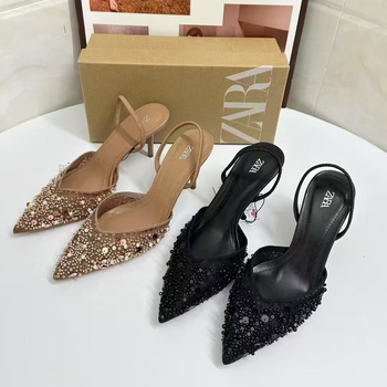 ZA Mule s otvorenim petom — Oštar vrh, Gornji materijal: Super Fiber, Visina pete 6–8 cm, Unutarnji PU, Gumeni đon
