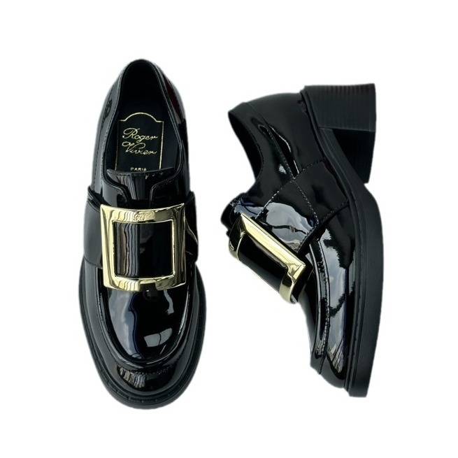 Ženske kožne slip-on cipele s okruglim vrhom, britanski stil, chunky mid-heel 3–5 cm, podstava od ovčje kože, prirodna koža uloška, kožna potplat